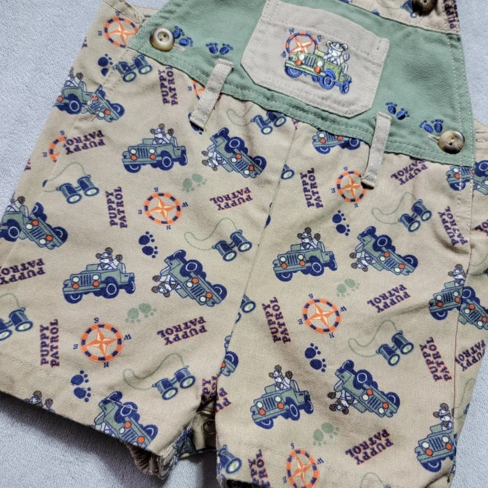b.t. kids Vintage Puppy Patrol Jeep Shortall Overalls Khaki Green 6-9‎ Months